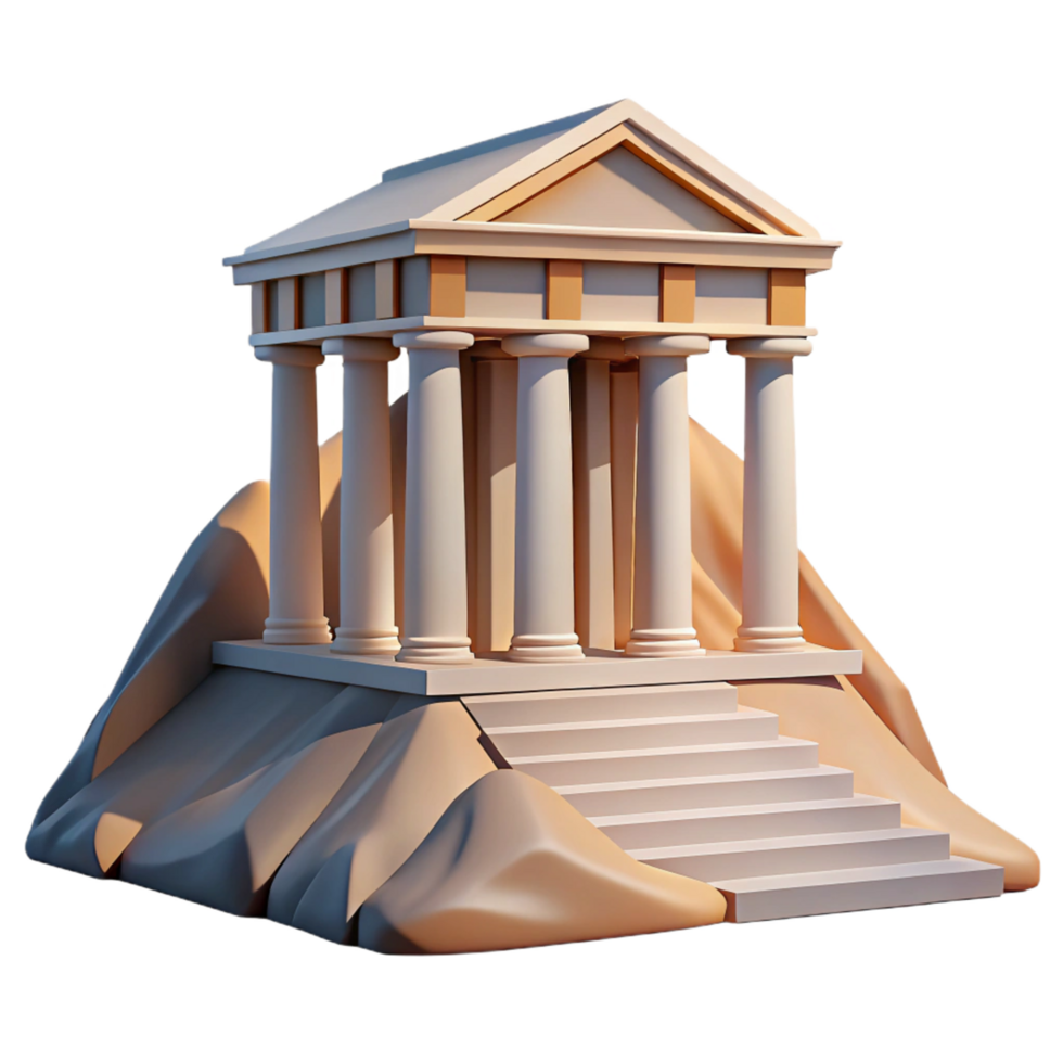Ancient Temple Architecture 3D Model of a Classical Structure on a Hilltop png