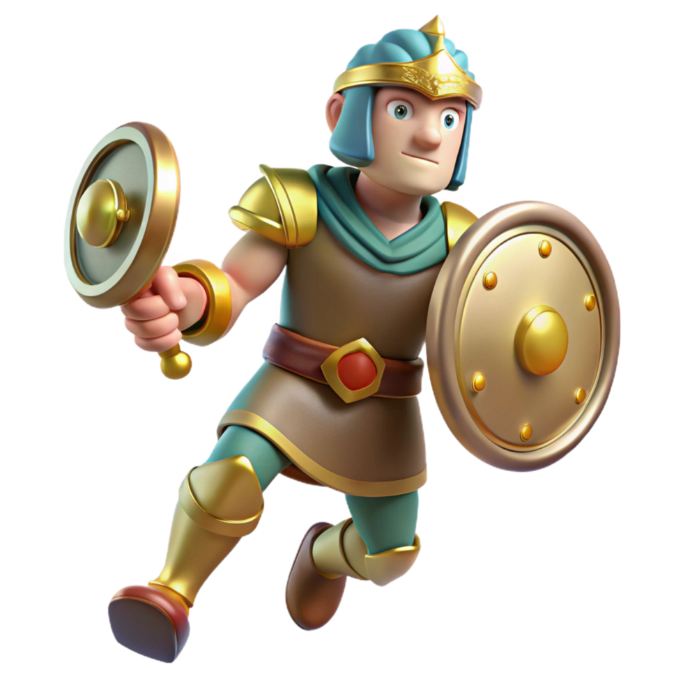 3D Render of a Cartoon Knight Shield, Crown, and Round Weapon png