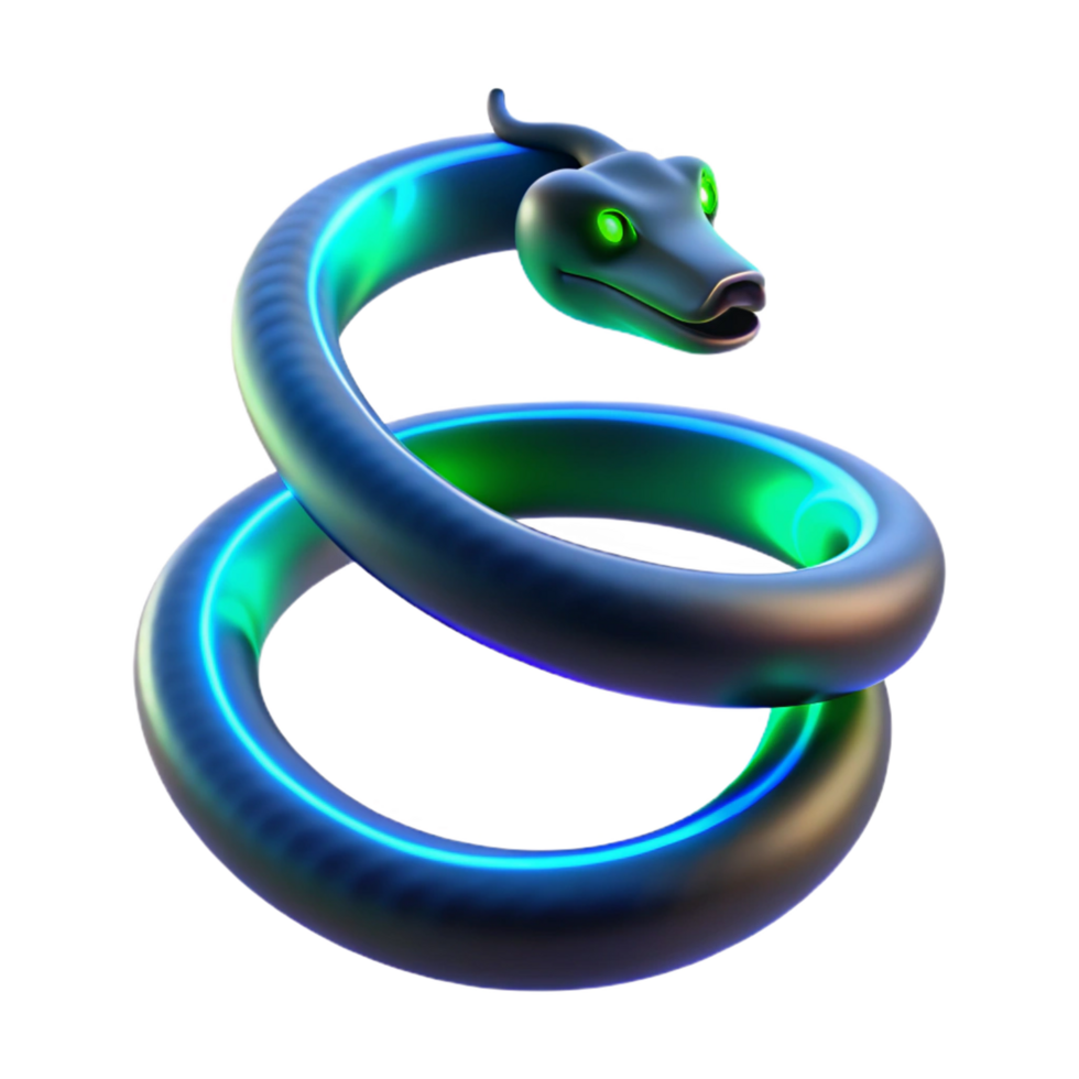 Glowing Serpent 3D Render of a Coiled Snake with Neon Accents png