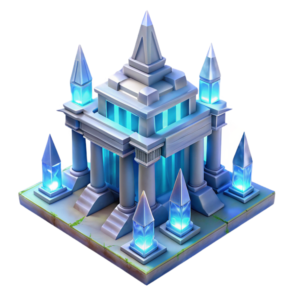 Crystalline Temple A 3D Model of an Ancient Structure with Glowing Crystals png