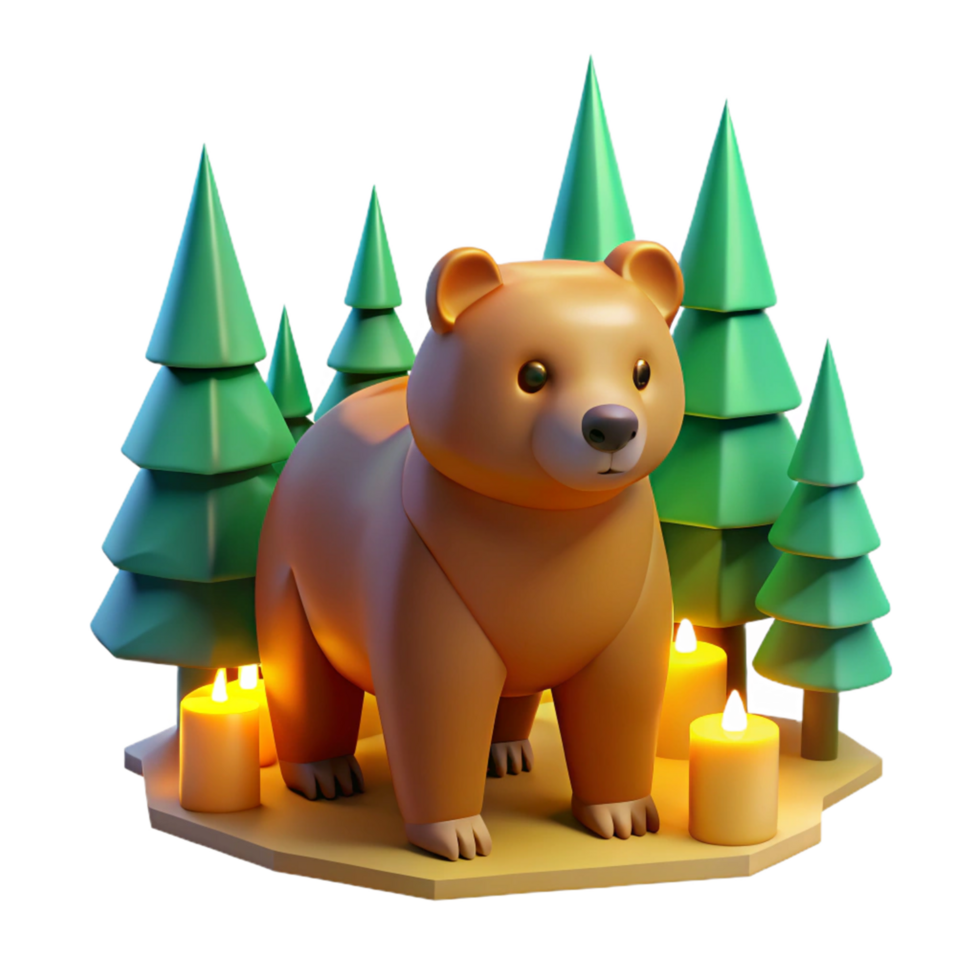 Cute 3D Bear in Forest Scene png