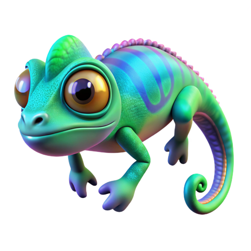 Adorable Cartoon Chameleon 3D Render of a Colorful Reptile png