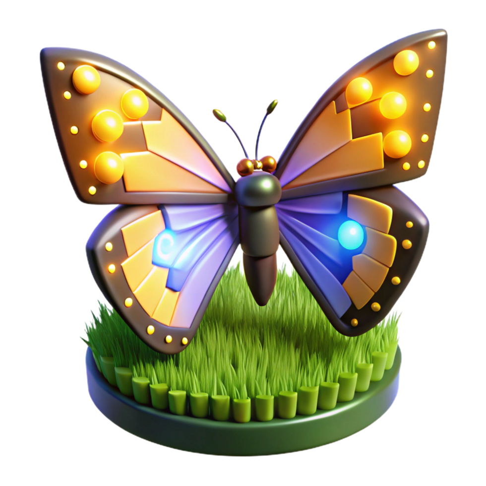3D Render of a Stylized Butterfly on Grass png