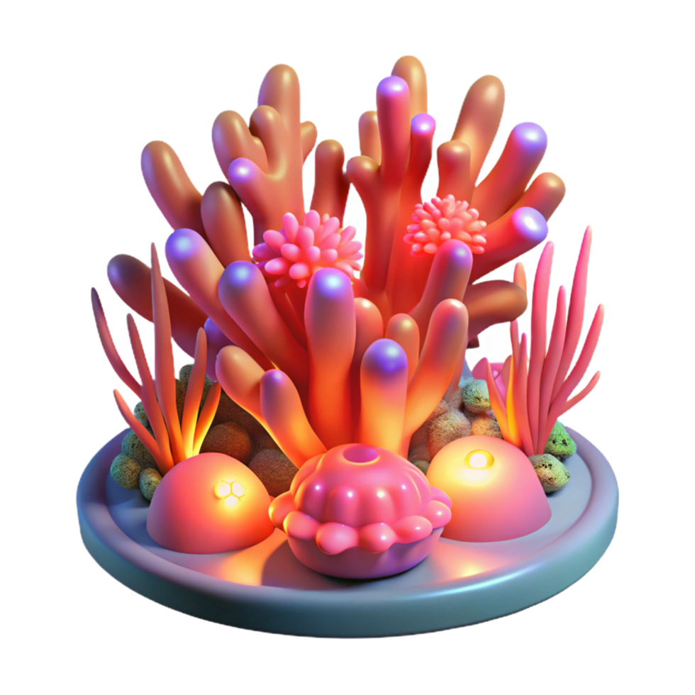 Luminous Coral Reef 3D Render Underwater Scene with Glowing Flora and Fauna png