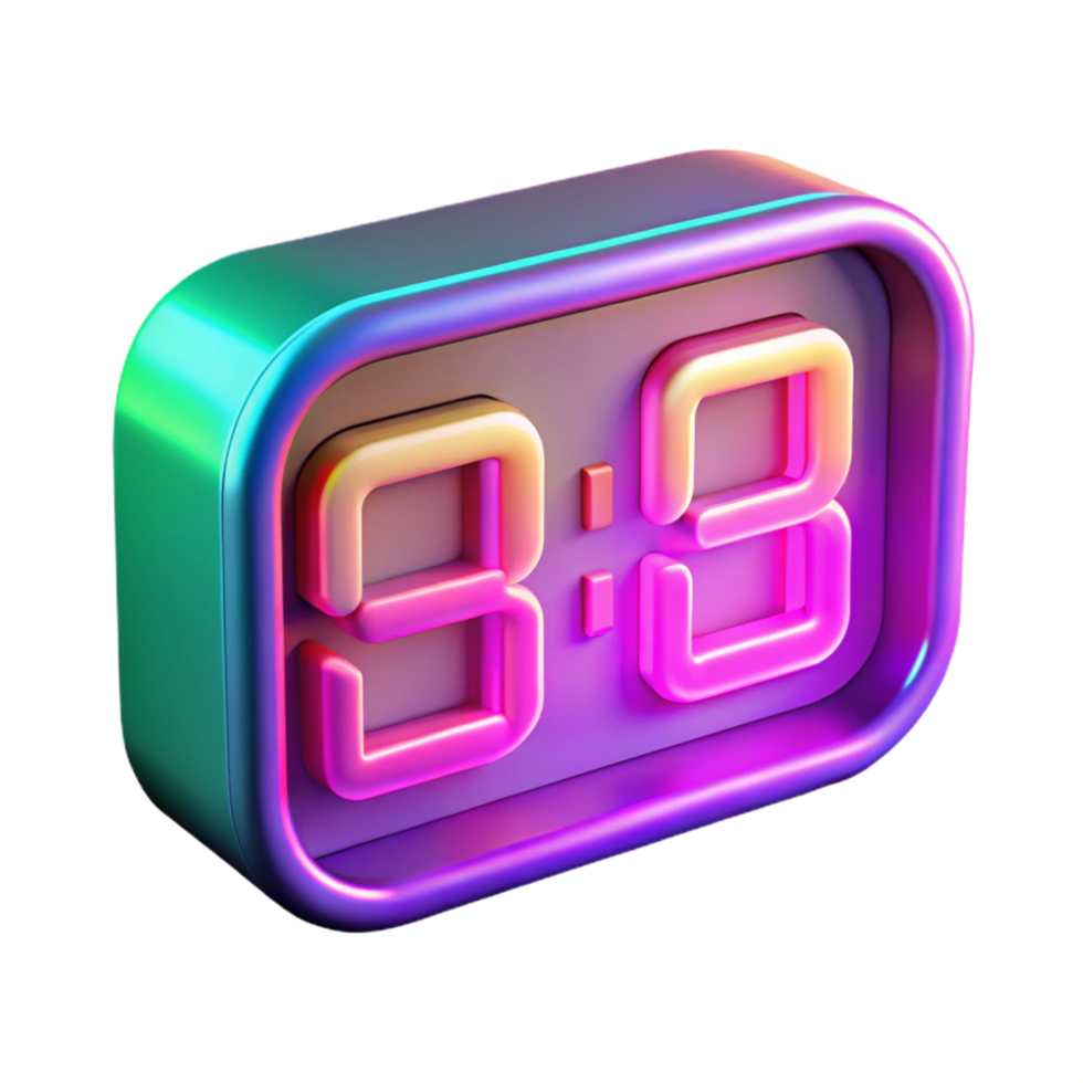 Digital Clock Neon 3D Render png