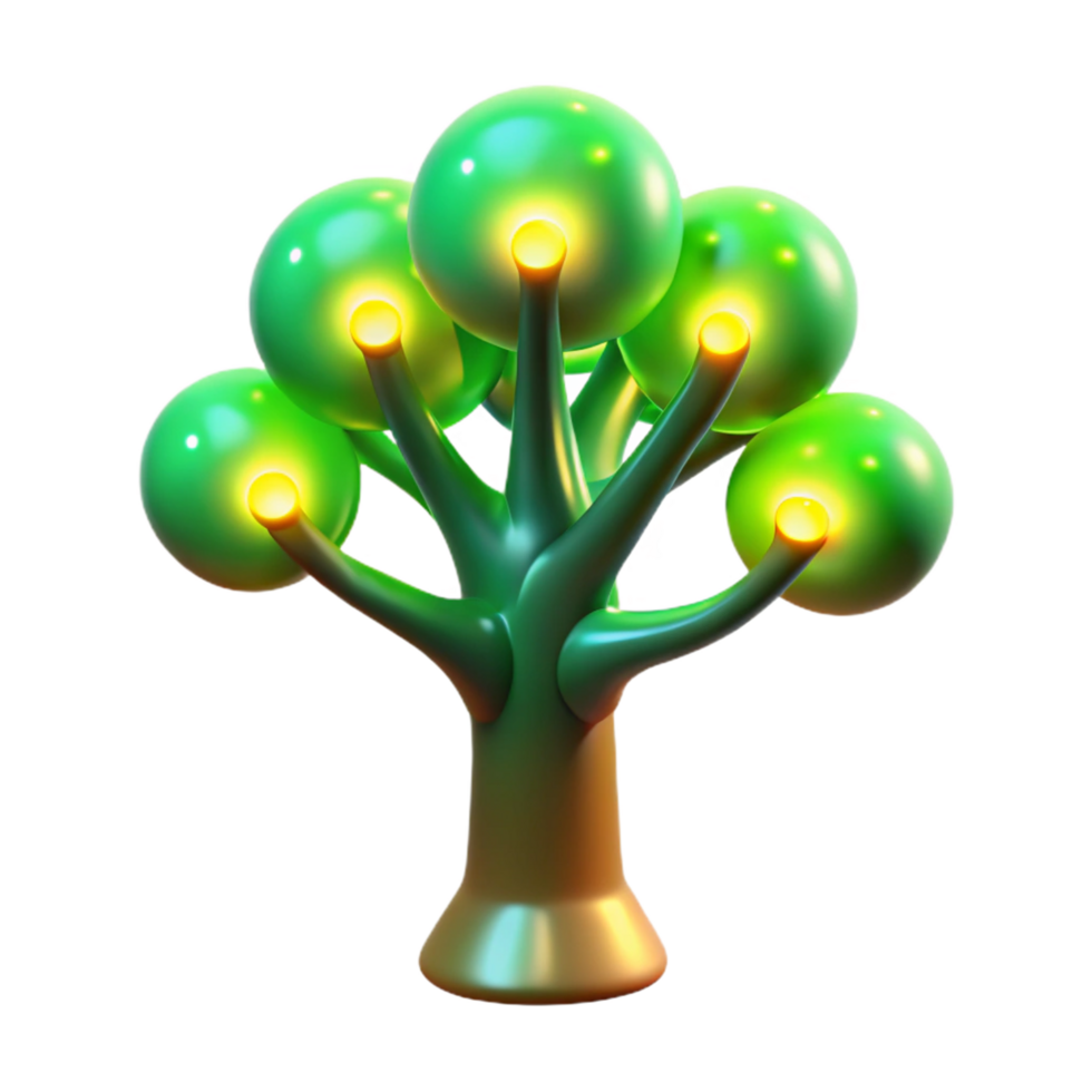 Glowing Orb Tree 3D Render of Abstract Illuminated Flora png