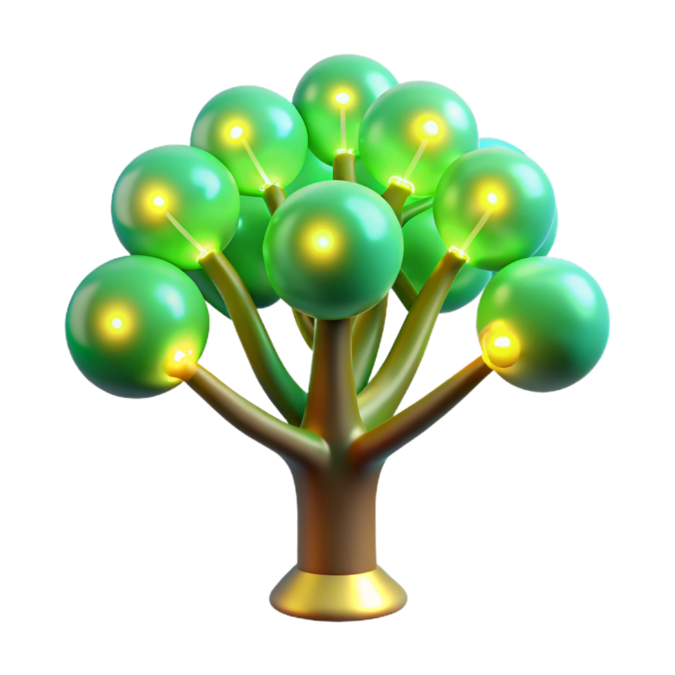 Illuminated Spherical Tree Abstract 3D Render png