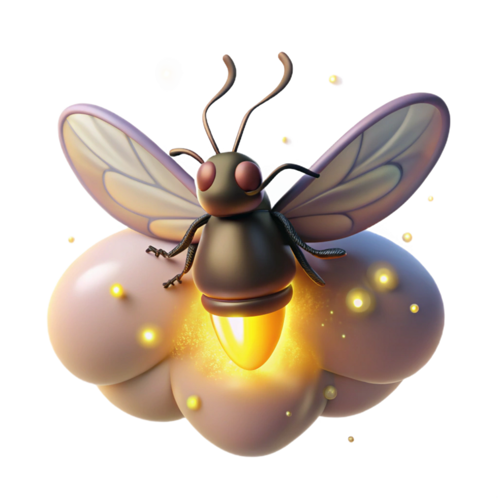 Glowing Firefly on a Cloud 3D Render of a Luminous Insect png