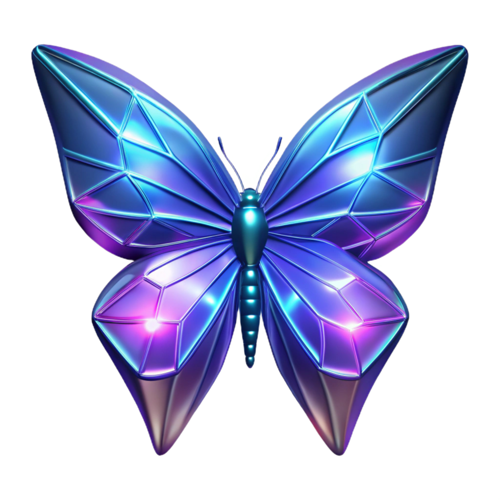 Iridescent Geometric Butterfly A 3D Render of a Colorful Insect png