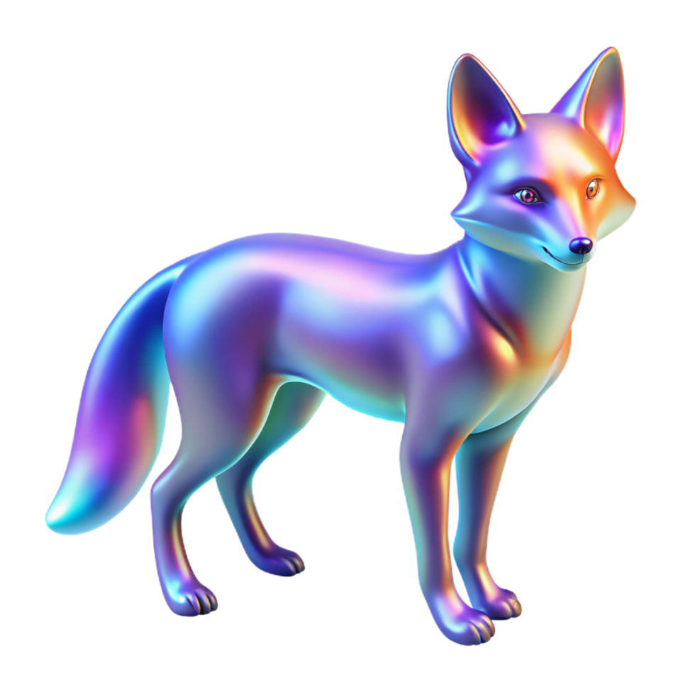 Iridescent Fox 3D Render of a Colorful, Shiny Canine png