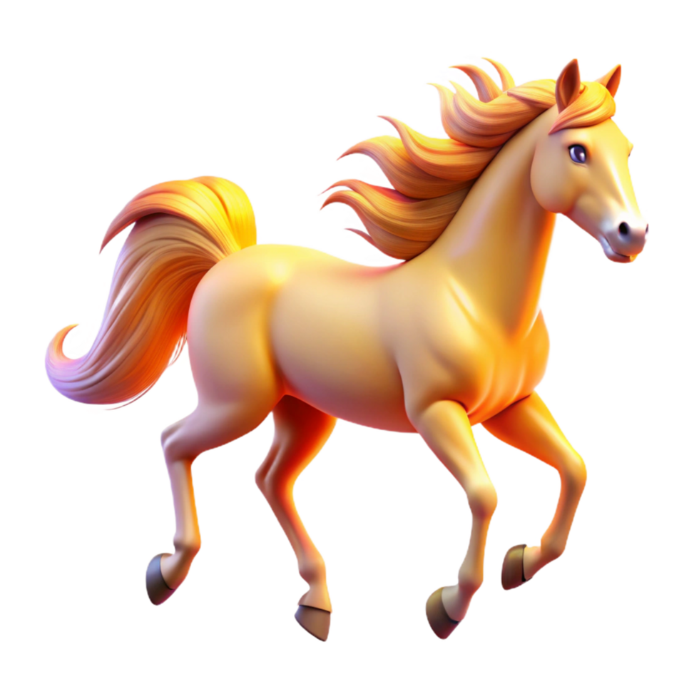 Golden Palomino Horse 3D Render of a Running Horse with Flowing Mane and Tail png