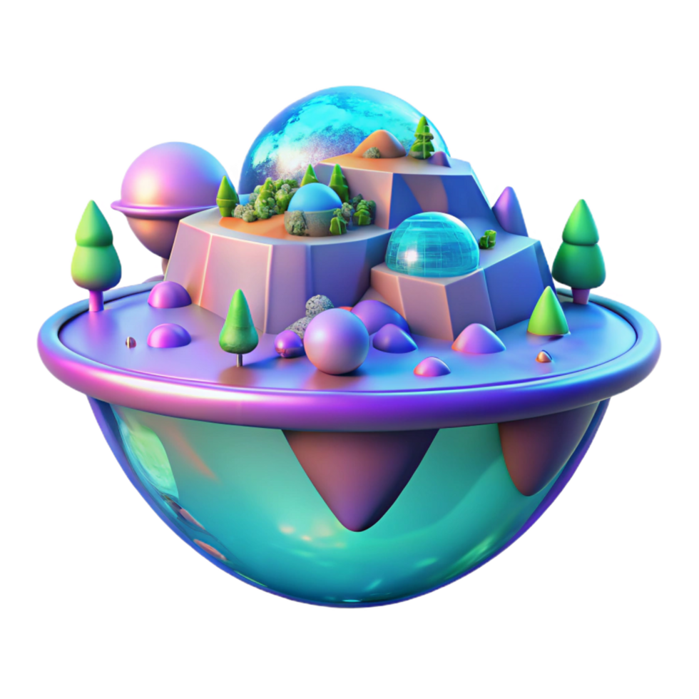 Floating Island A 3D Render of a Whimsical, Colorful World png