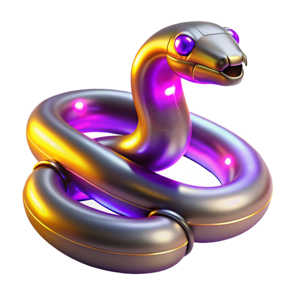 Metallic Snake Robot with Glowing Lights 3D Render png