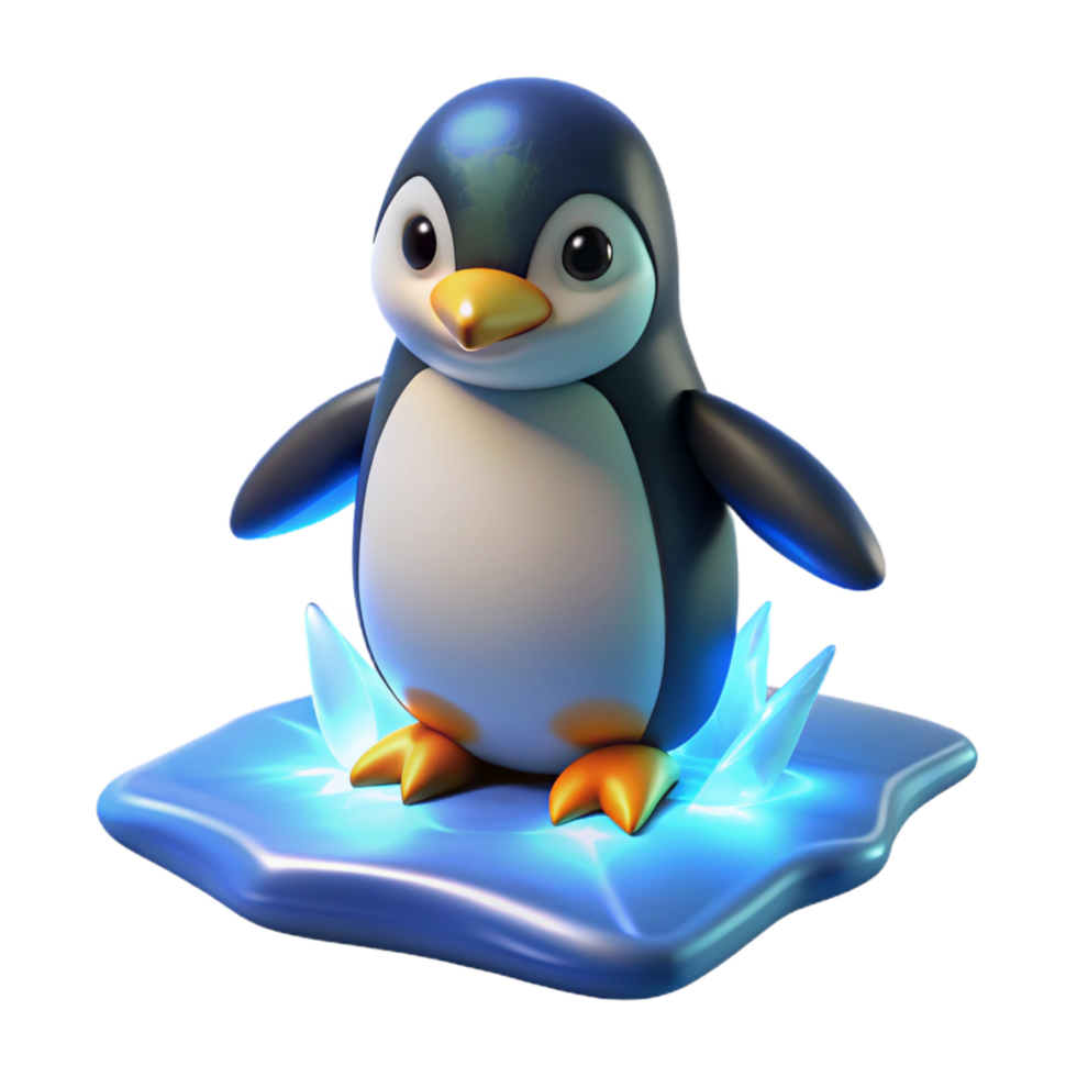 Adorable 3D Render of a Penguin on Ice png