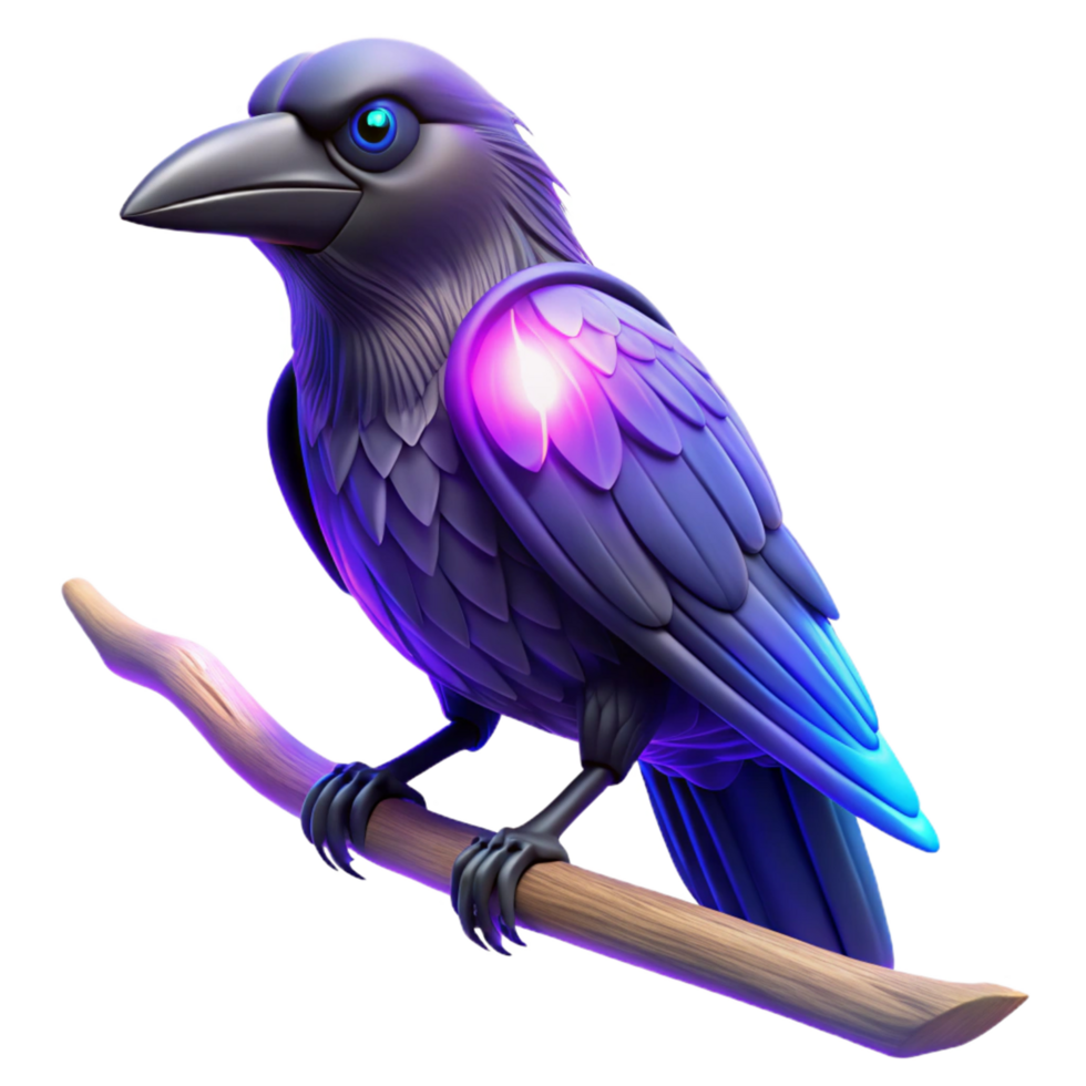 Glowing Raven on Branch 3D Render of a Mystical Bird png