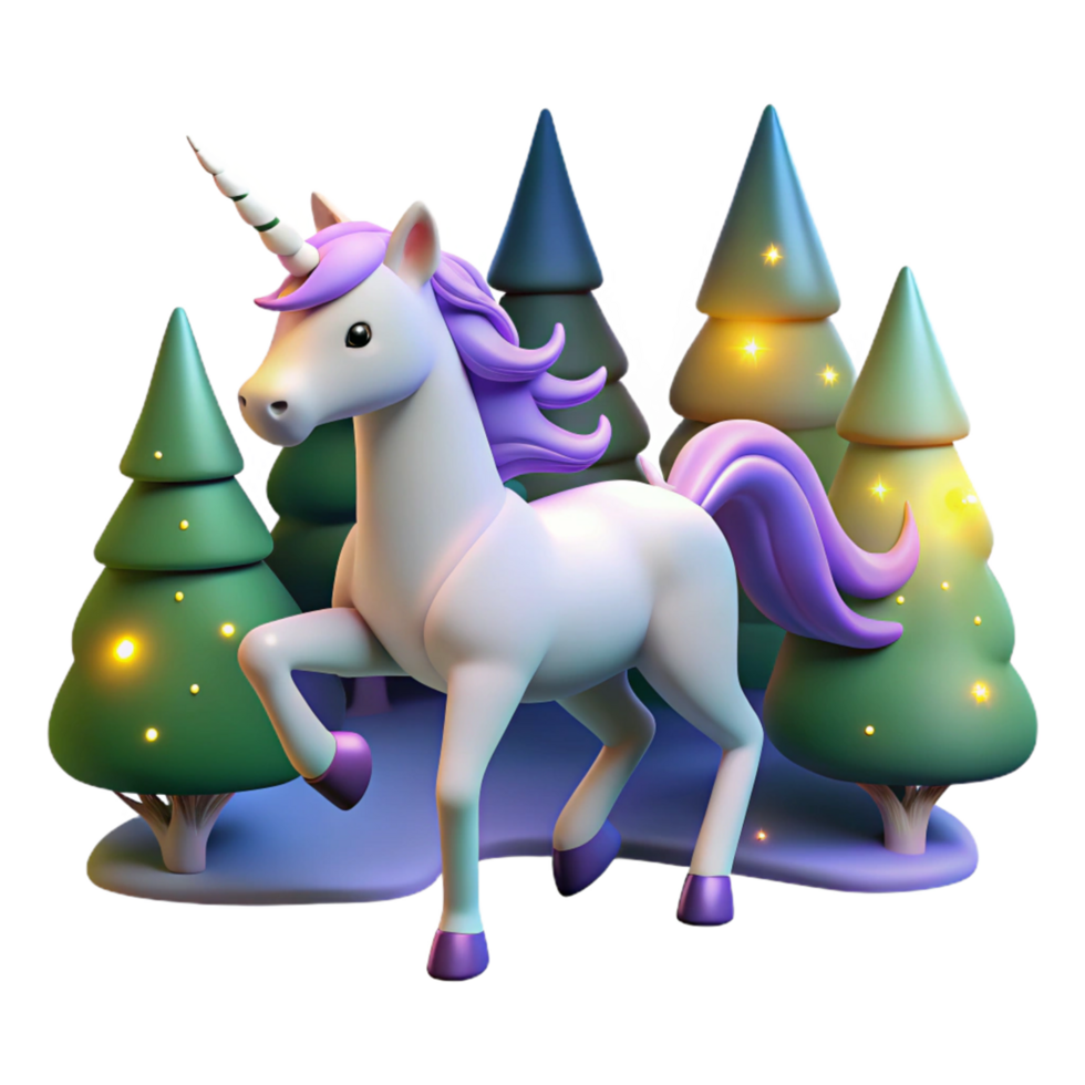 Magical Unicorn in Enchanted Forest with Glowing Trees png