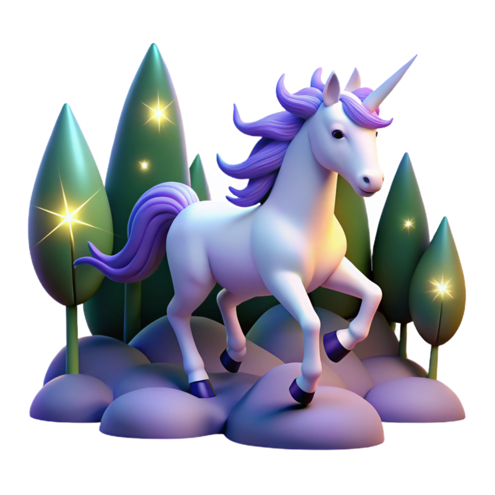 Magical Unicorn in Enchanting Forest 3D Render png