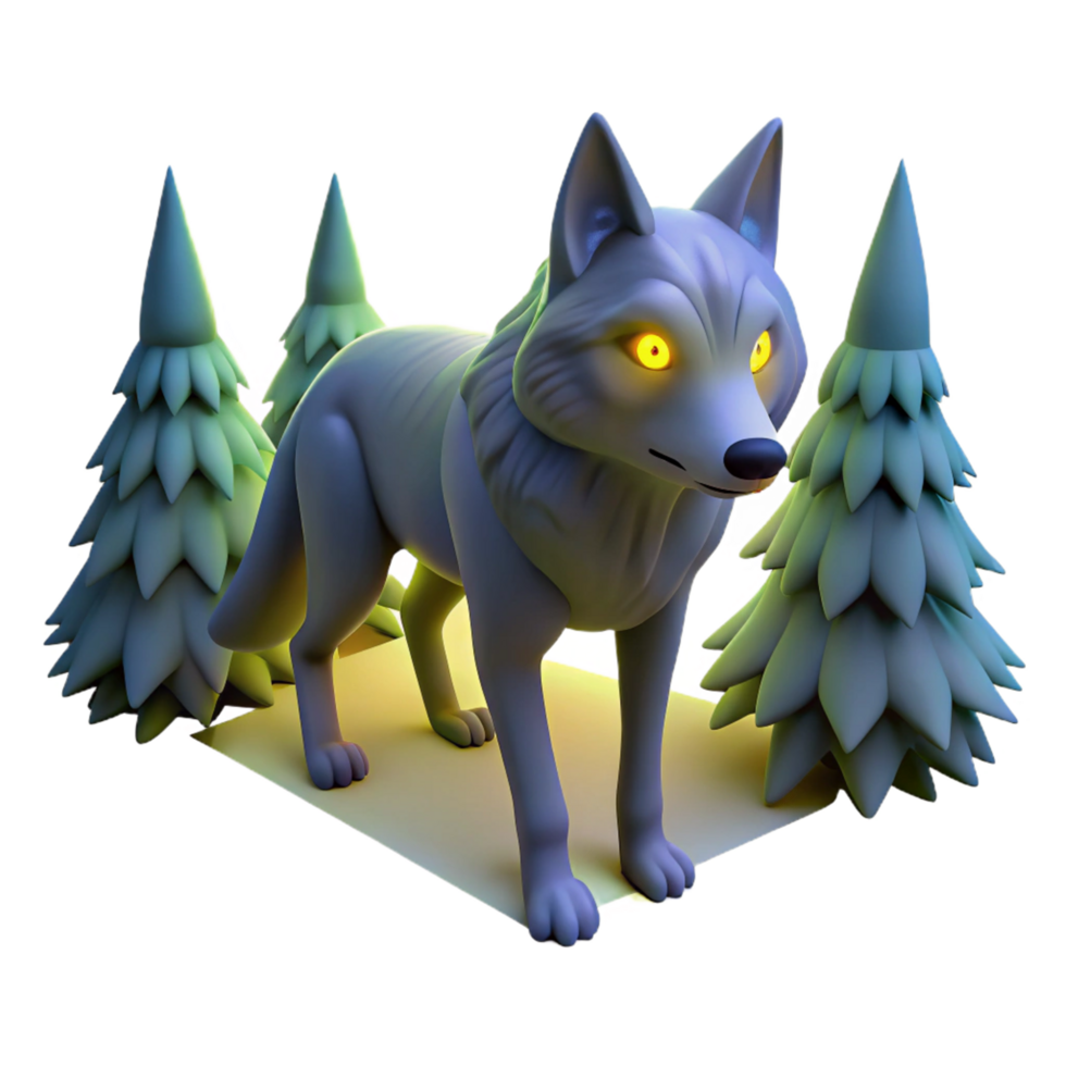 3D Render of Wolf in Forest Setting png