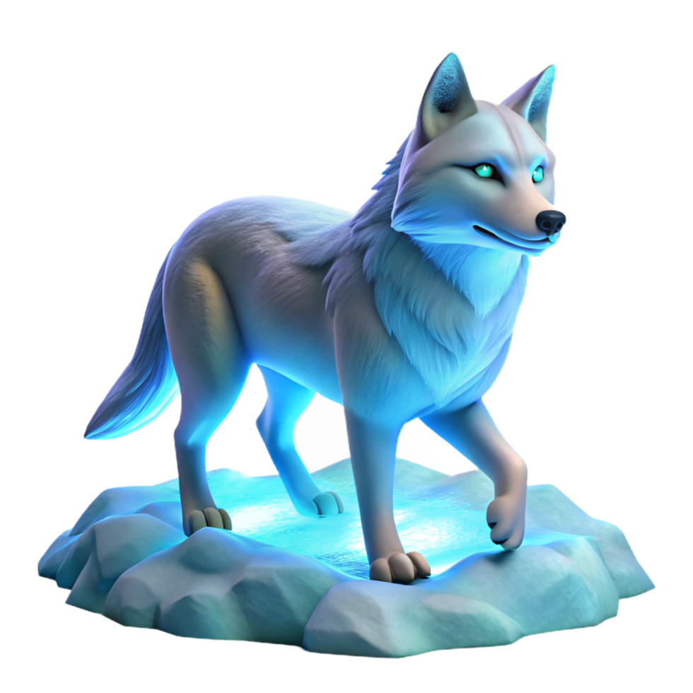 Arctic Wolf 3D Render Glowing Ice, Winter Animal, Digital Art, CGI Fur, White Wolf, Fantasy Creature, Mythical Beast, Snowy Landscape, Ice Effect, Mammal png