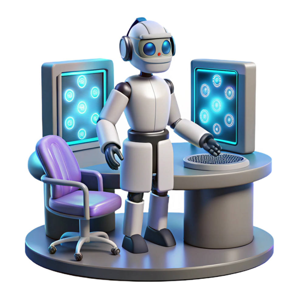 AI Robot in Futuristic Workstation Automation, Technology, and the Future of Work png
