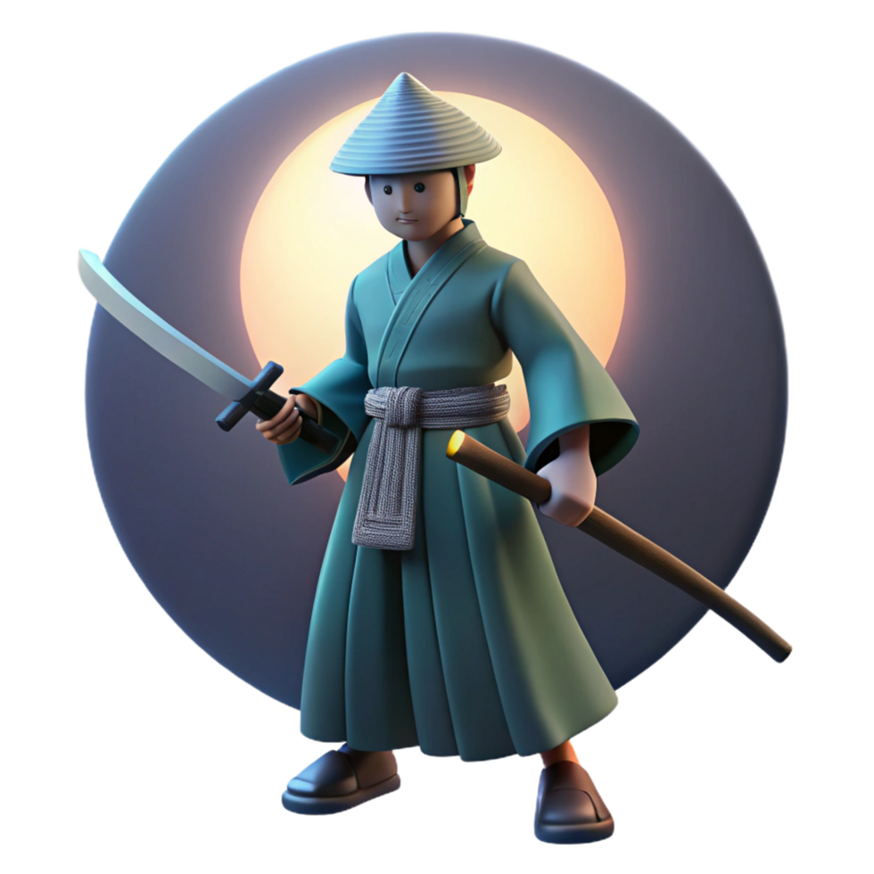 3D Render of a Warrior in Traditional Asian Clothing with a Katana png
