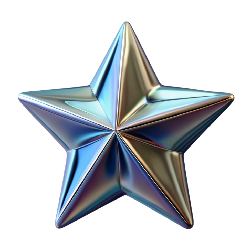 Iridescent Metallic Star 3D Render of a Five-Pointed Star png