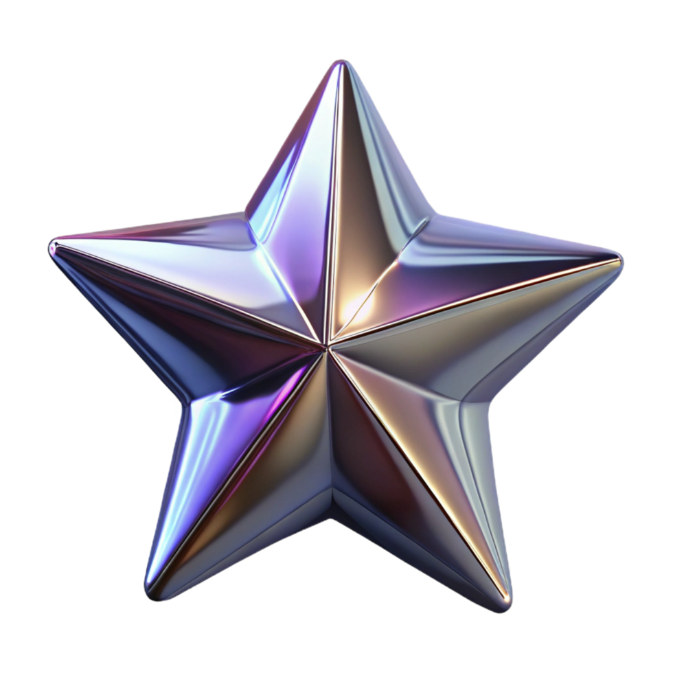 Iridescent Metallic Star 3D Render of a Five-Pointed Star with a Polished, Reflective Surface png