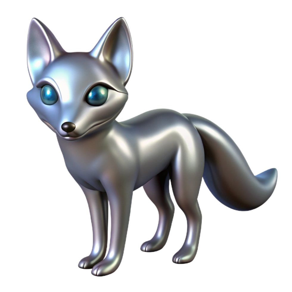 Metallic Fox 3D Render of a Shiny, Articulated Animal Model png