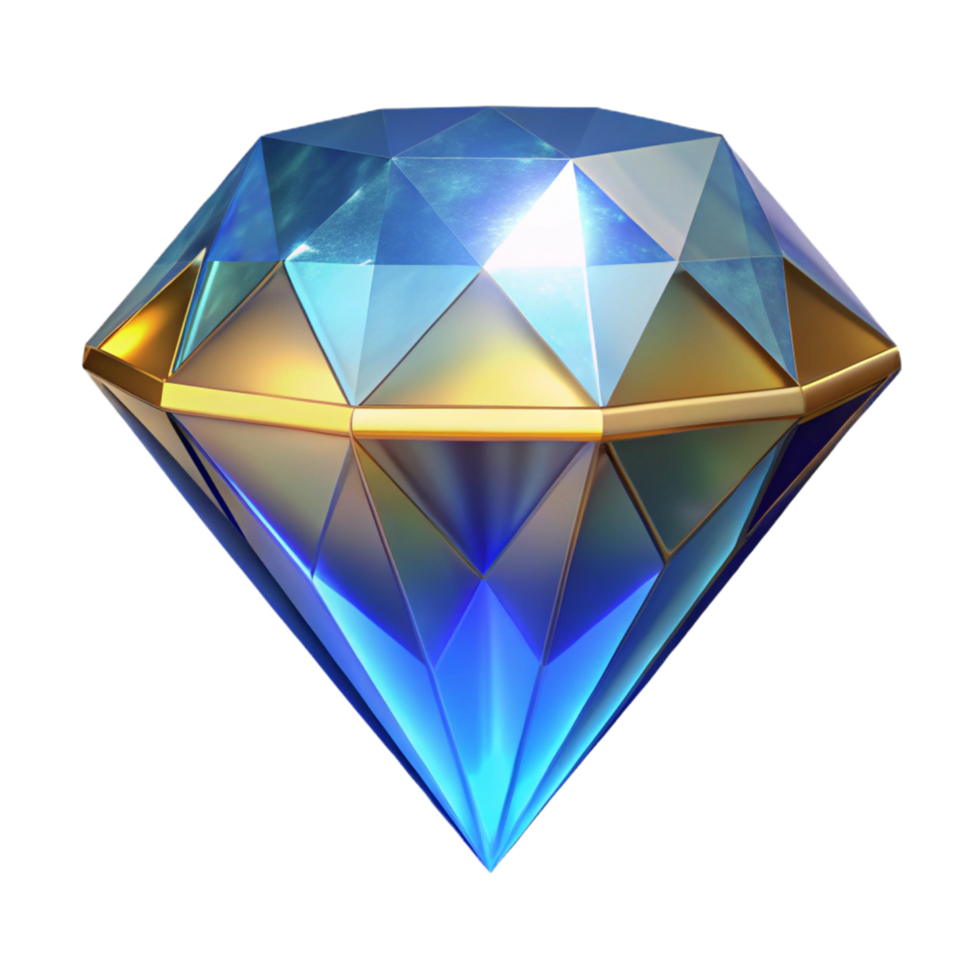 Luminous Blue and Gold Gem A 3D Render of a Sparkling Facetted Jewel png