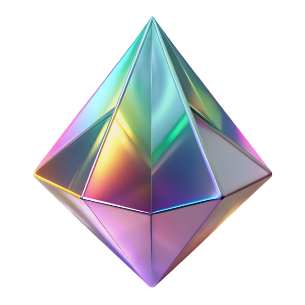 Iridescent Geometric Pyramid 3D Render of a Prismatic Crystal png