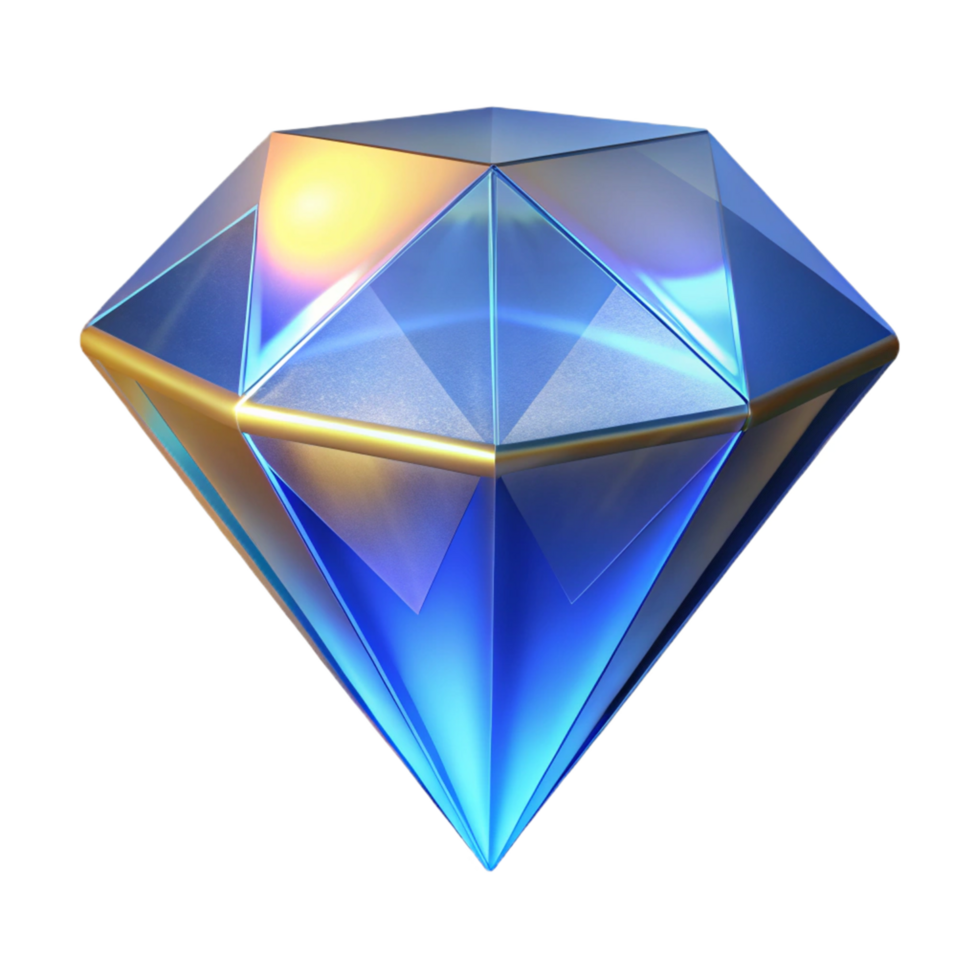 Luminous Blue Gem 3D Render of a Sparkling Facetted Crystal png