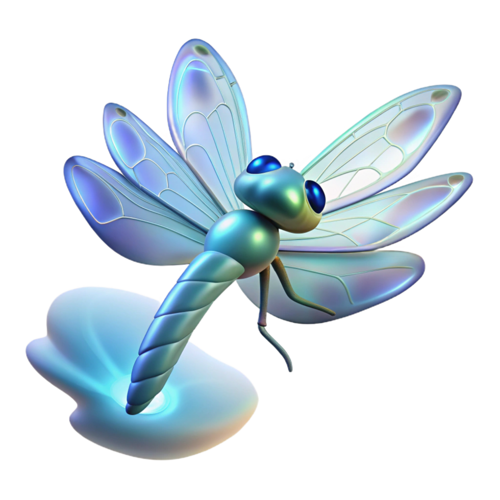 Enchanted Dragonfly 3D Render of Iridescent Wings and Glowing Surface png