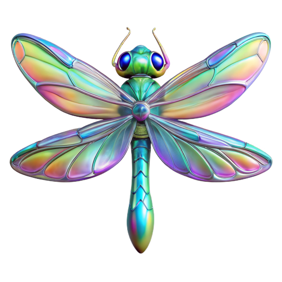 Iridescent Dragonfly A 3D Render of a Colorful Insect with Metallic Wings png