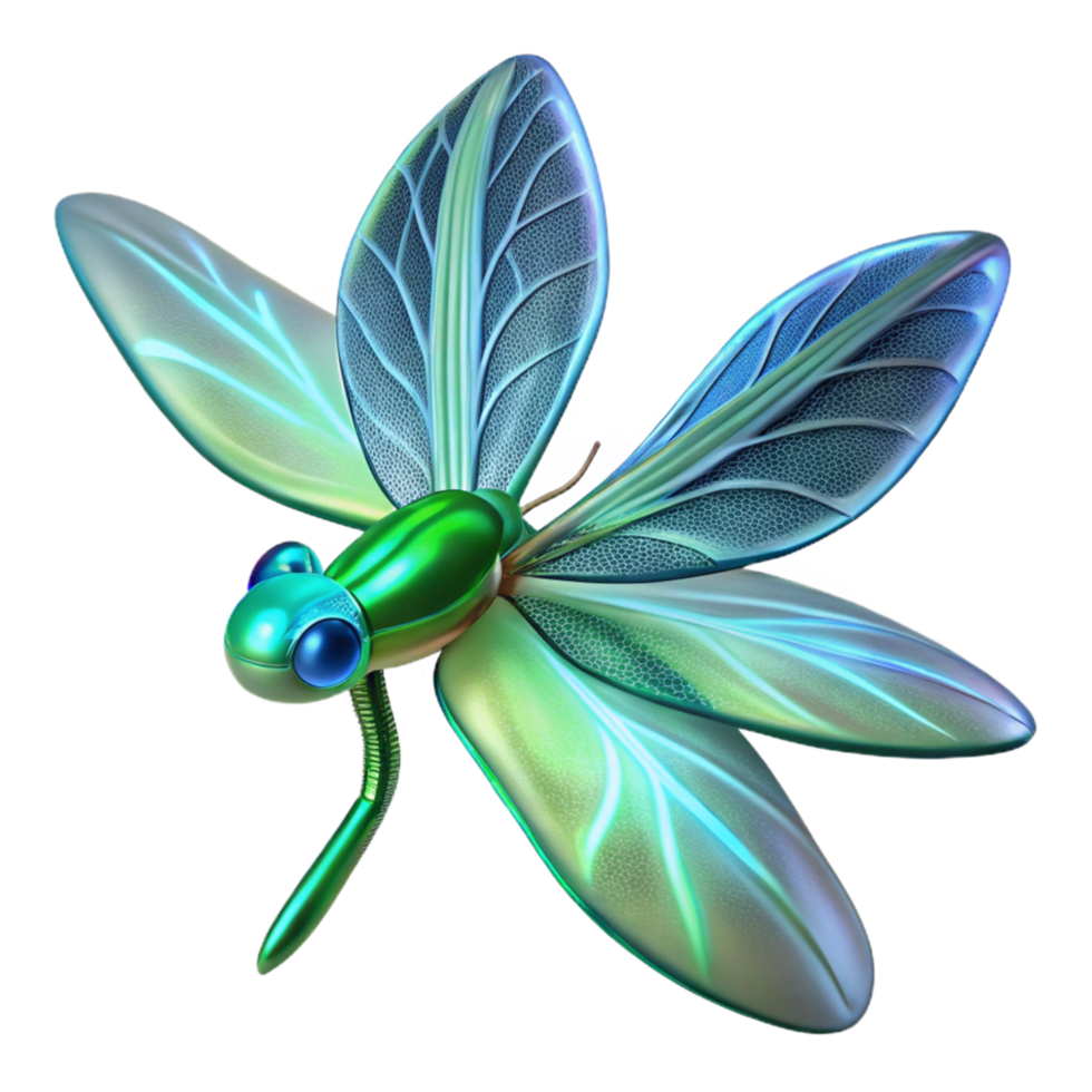 Luminous Dragonfly A 3D Render of an iridescent Insect with Intricate Wings png