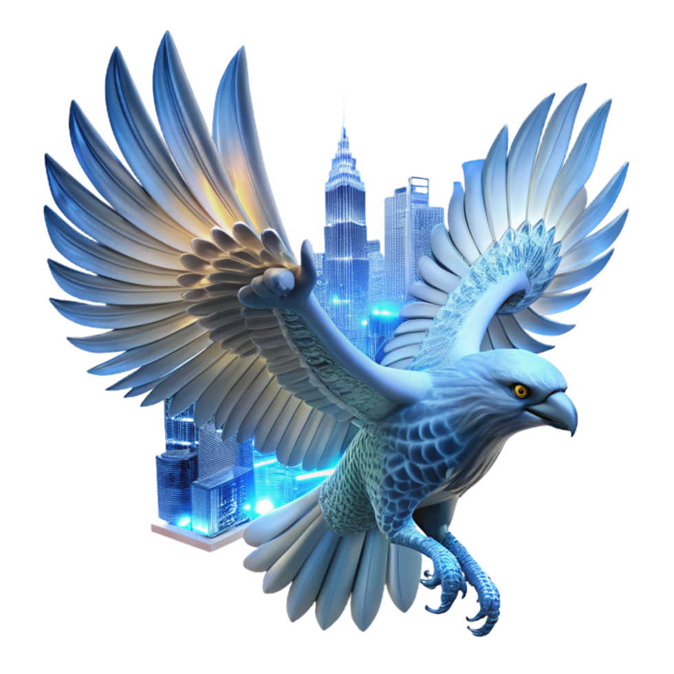 Eagle Soaring Over Cityscape A Digital Metropolis png