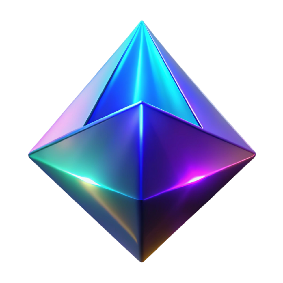 Luminous Geometric Prism A 3D Render of a Radiant, Iridescent Crystal png