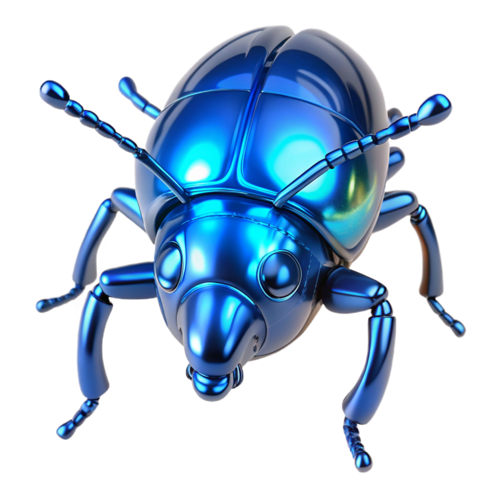 Metallic Blue Insect 3D Render of a Shiny, Robot like Beetle png