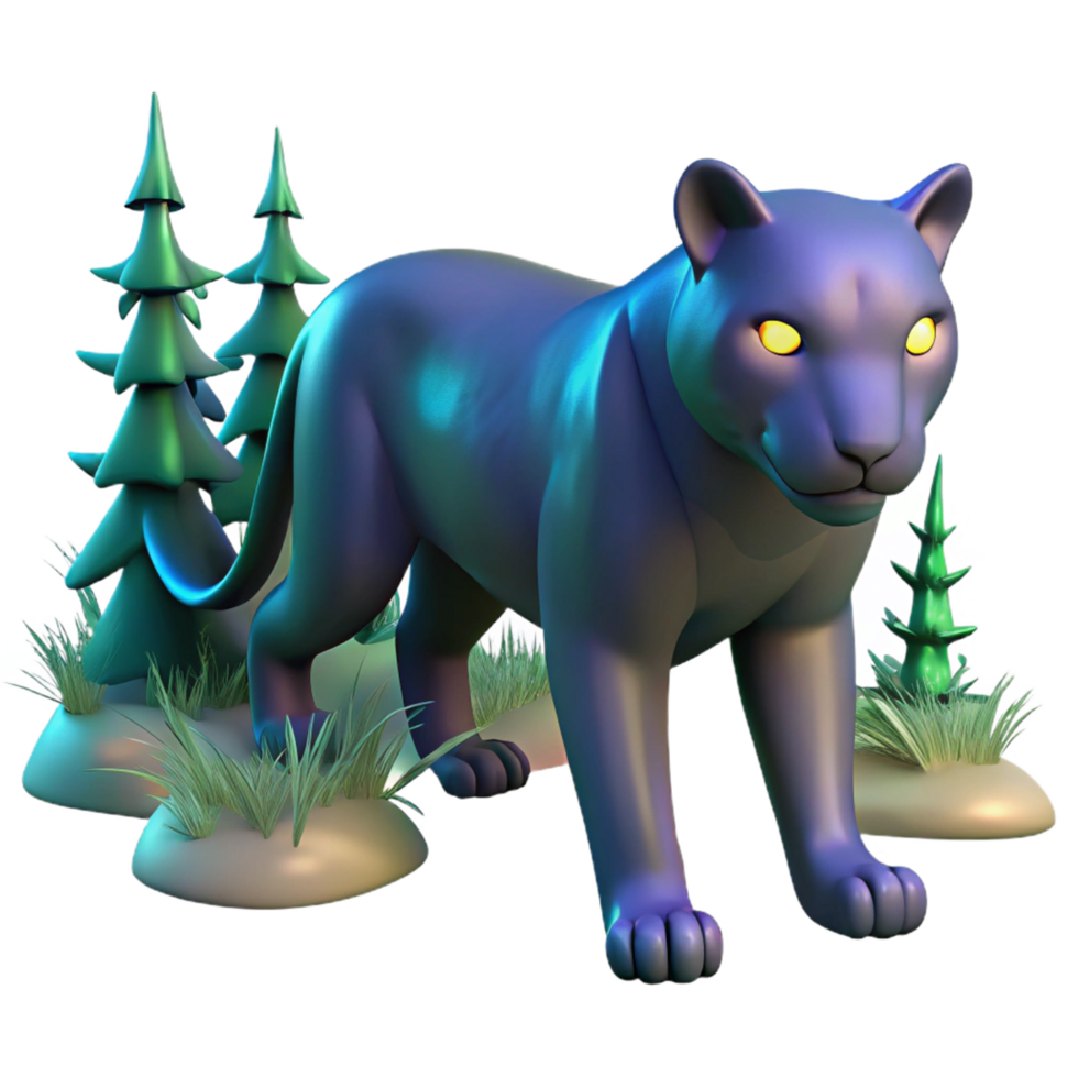 Stylized 3D Model of a Panther in a Forest Setting png