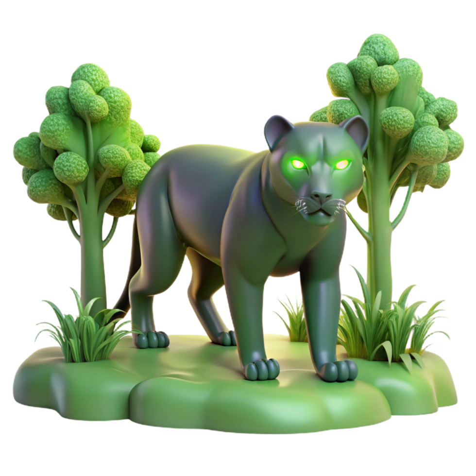 Stylized 3D Render of a Panther in a Lush Green Environment png