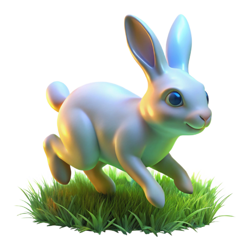 3D Render of a White Rabbit Hopping in Grass png