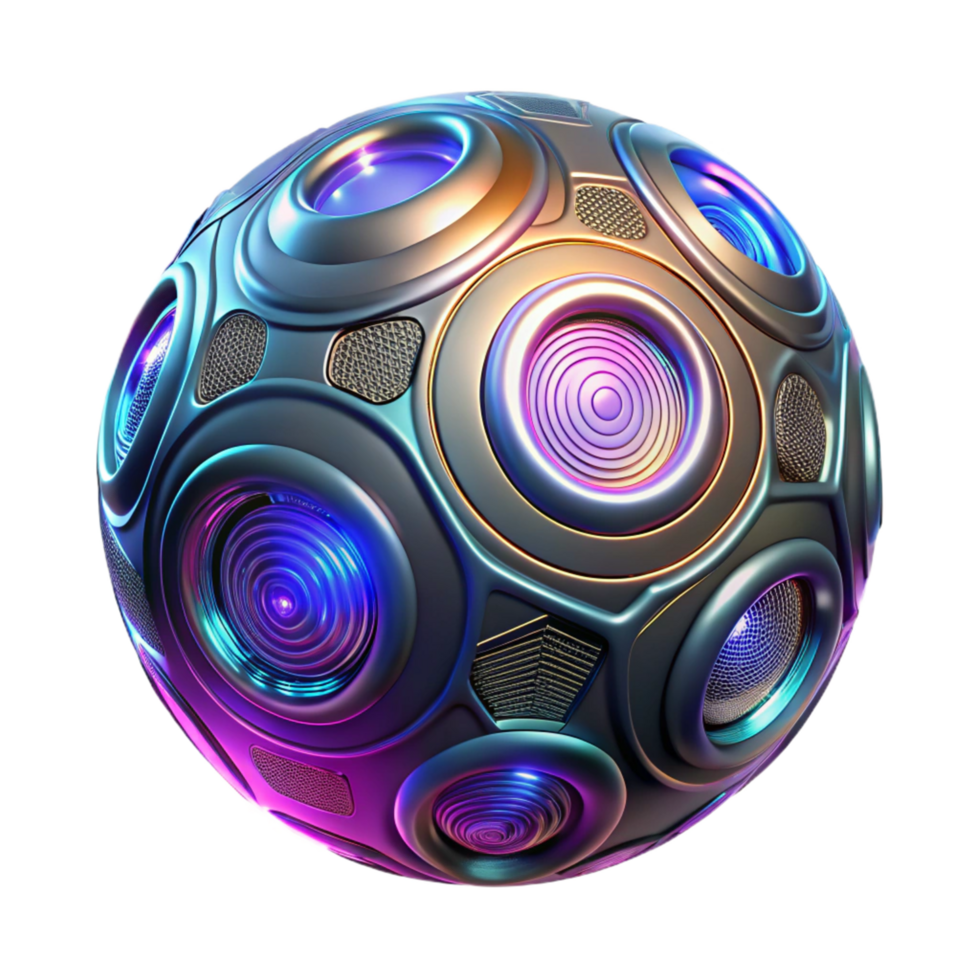 Futuristic Sphere Abstract 3D Render of a Metallic Orb with Illuminated Lenses png