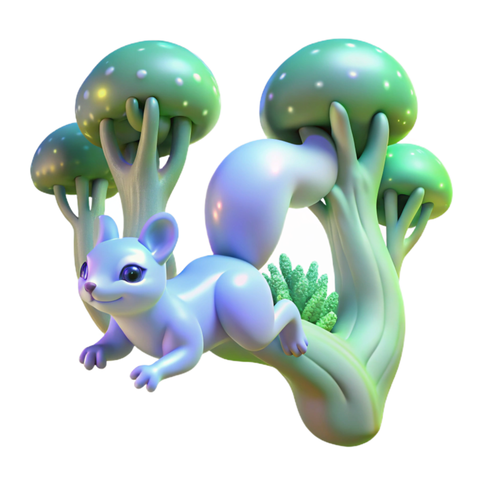 Cute Squirrel on Glowing Mushrooms png