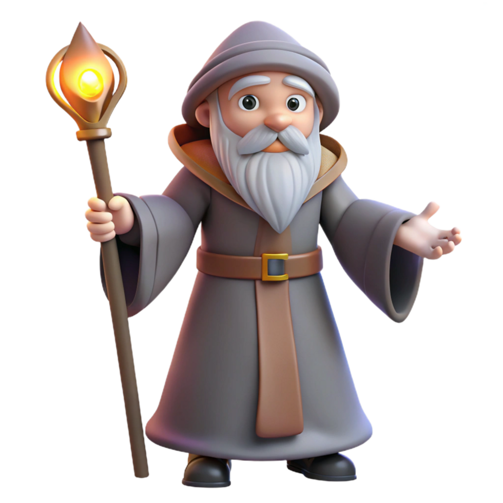 3d render do uma sensato velho Mago com funcionários png