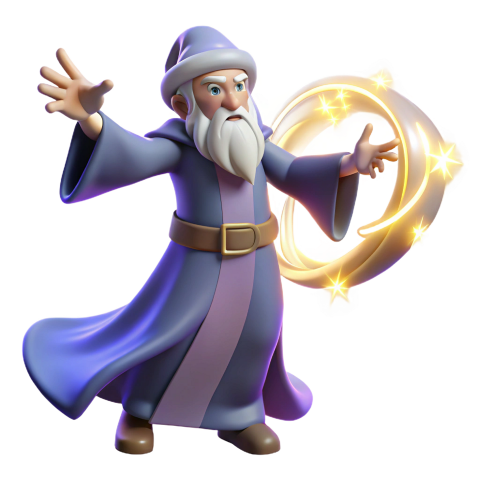 Wizard Casting Spell 3D Render of Magical Figure png