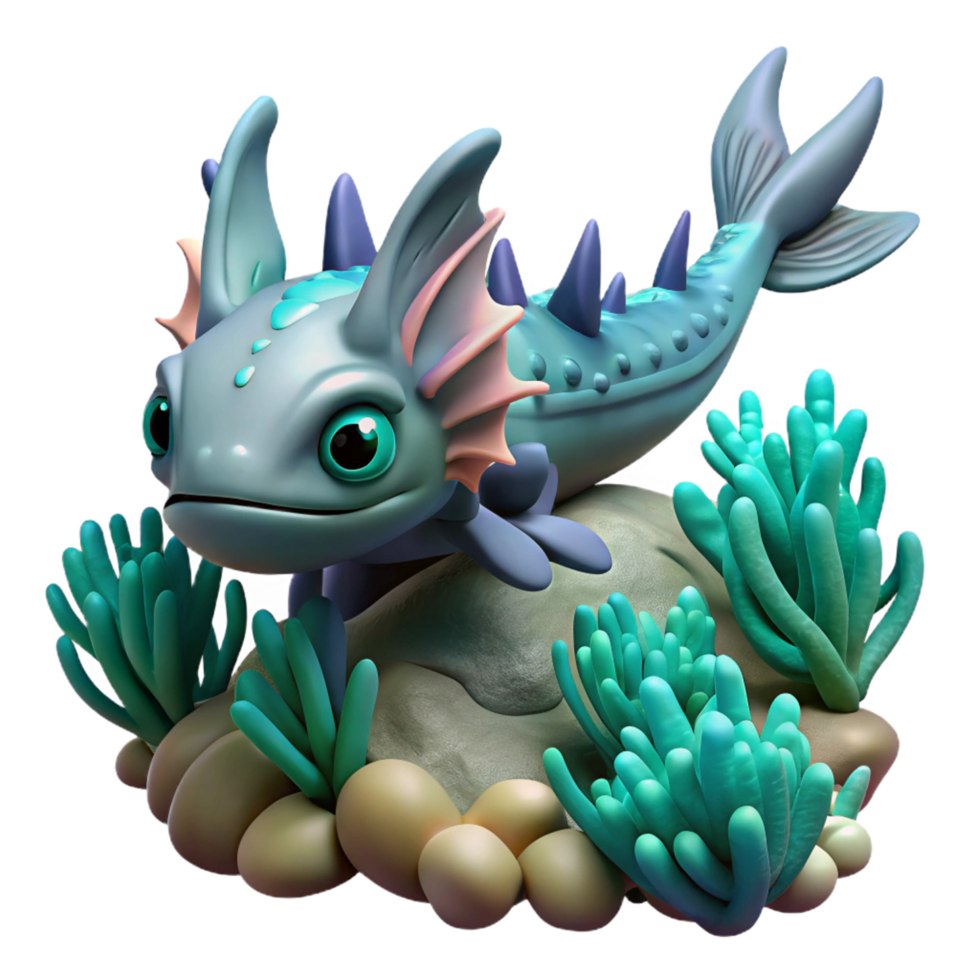 Cute Aquatic Creature on Ocean Rock with Coral png