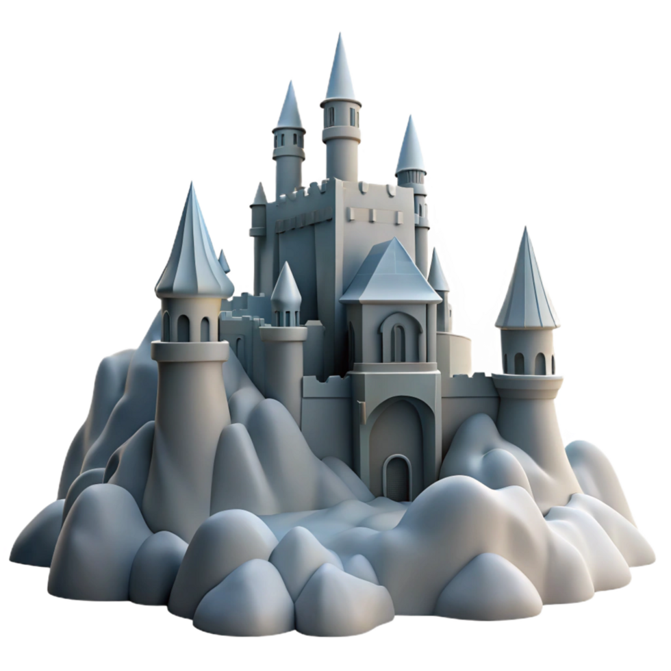 Fantasy Castle on a Cloud Mountain 3D Render png