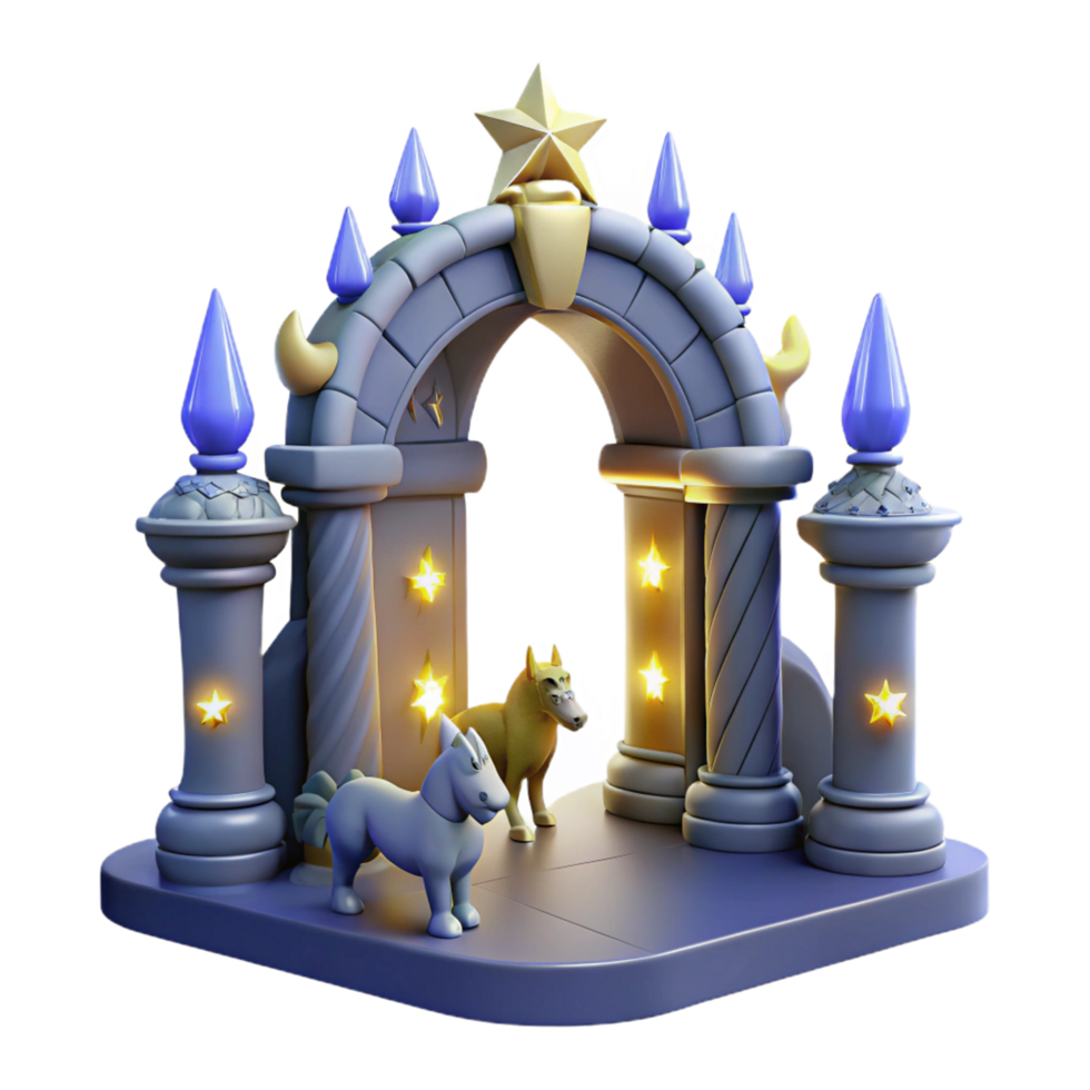 3D Render of Fantasy Archway with Mythical Creatures and Stars png