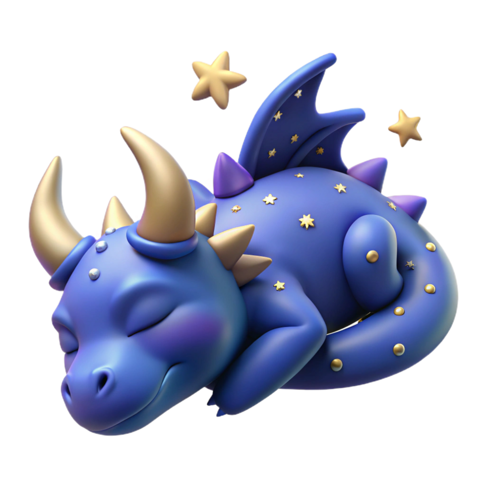 Adorable Sleeping Dragon with Stars 3D Render png