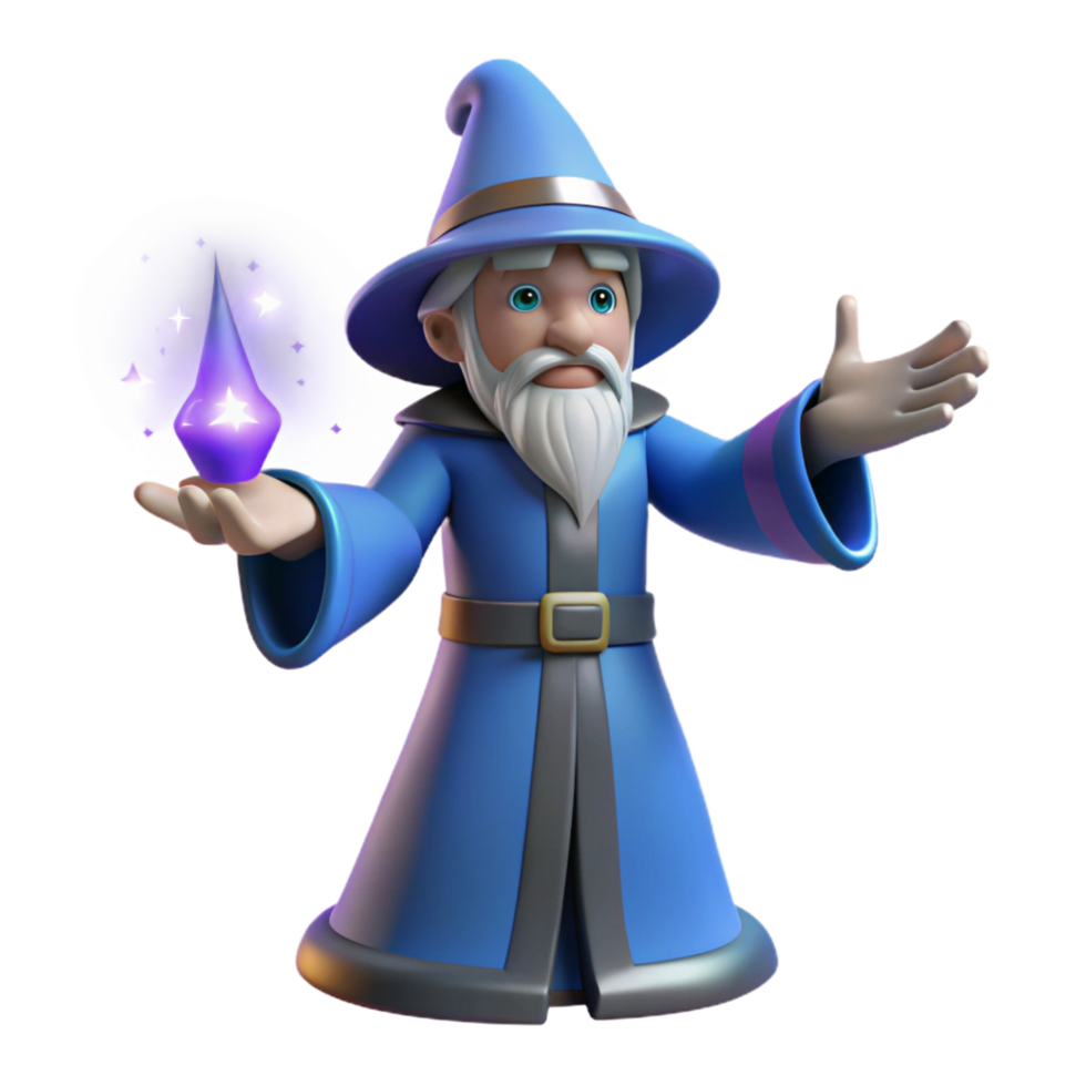 3D Render of a Friendly Wizard with Magical Orb png