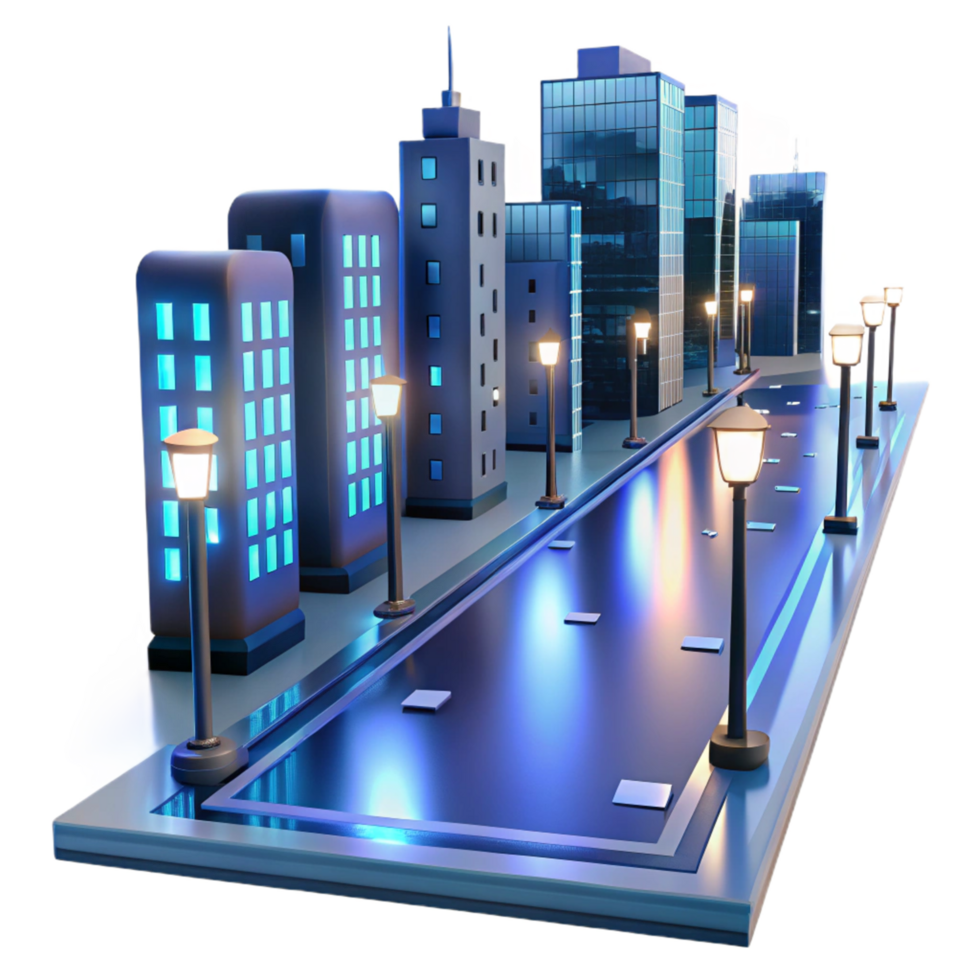 Night Cityscape Illuminated Streets and Modern Architecture png